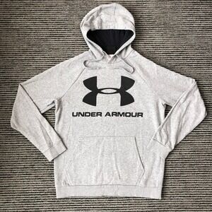 Under Armour Hoodie Mens Medium Gray Big Logo Sweatshirt Kangaroo Pocket